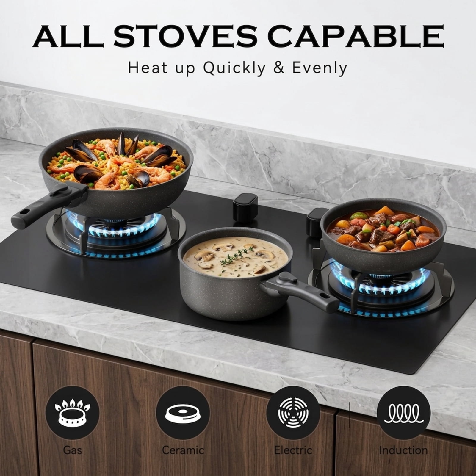 Fenbeli 18-Piece Ceramic Nonstick Cookware Set with Removable Handles, Stackable Pots and Pans, Fridge Storage Lids, Pot Protectors, Induction Compatible