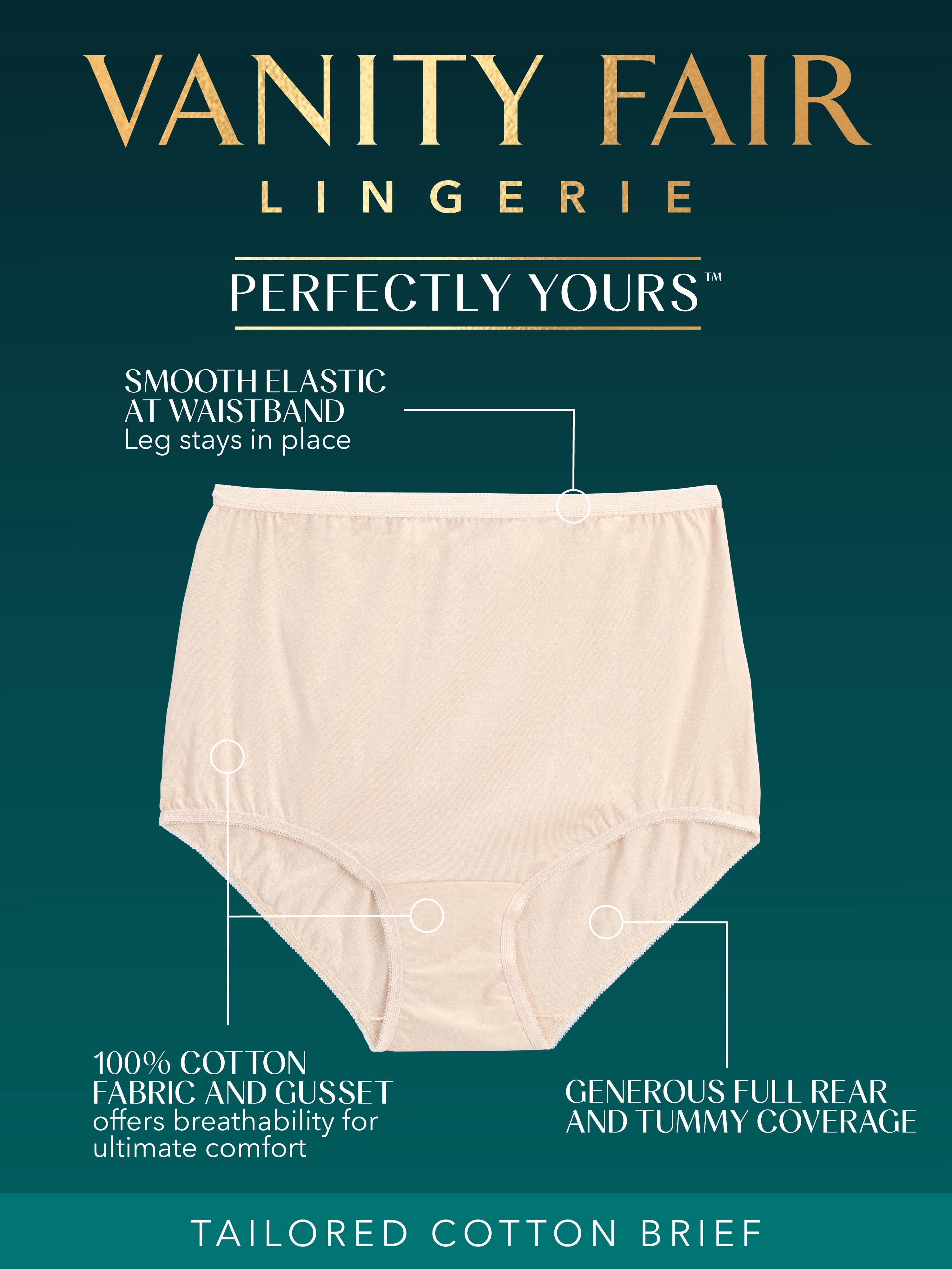 Vanity Fair Lingerie Women's Perfectly Yours Tailored Cotton Full Brief Underwear