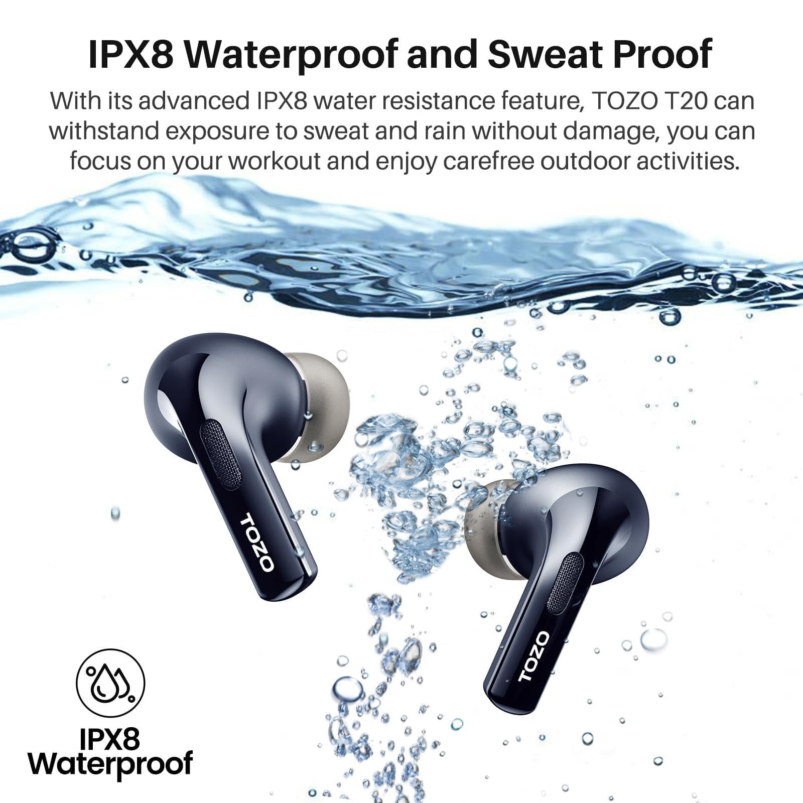 TOZO T20 Upgraded ANC+ENC Wireless Earbuds,App-Controlled 32EQ, Bluetooth 5.3,HiFi Stereo,49 Hrs Play,Wireless Charging,IPX8 Waterproof,Real-time LED Display,Comfort Fit for Home,Sports,Travel,Blue