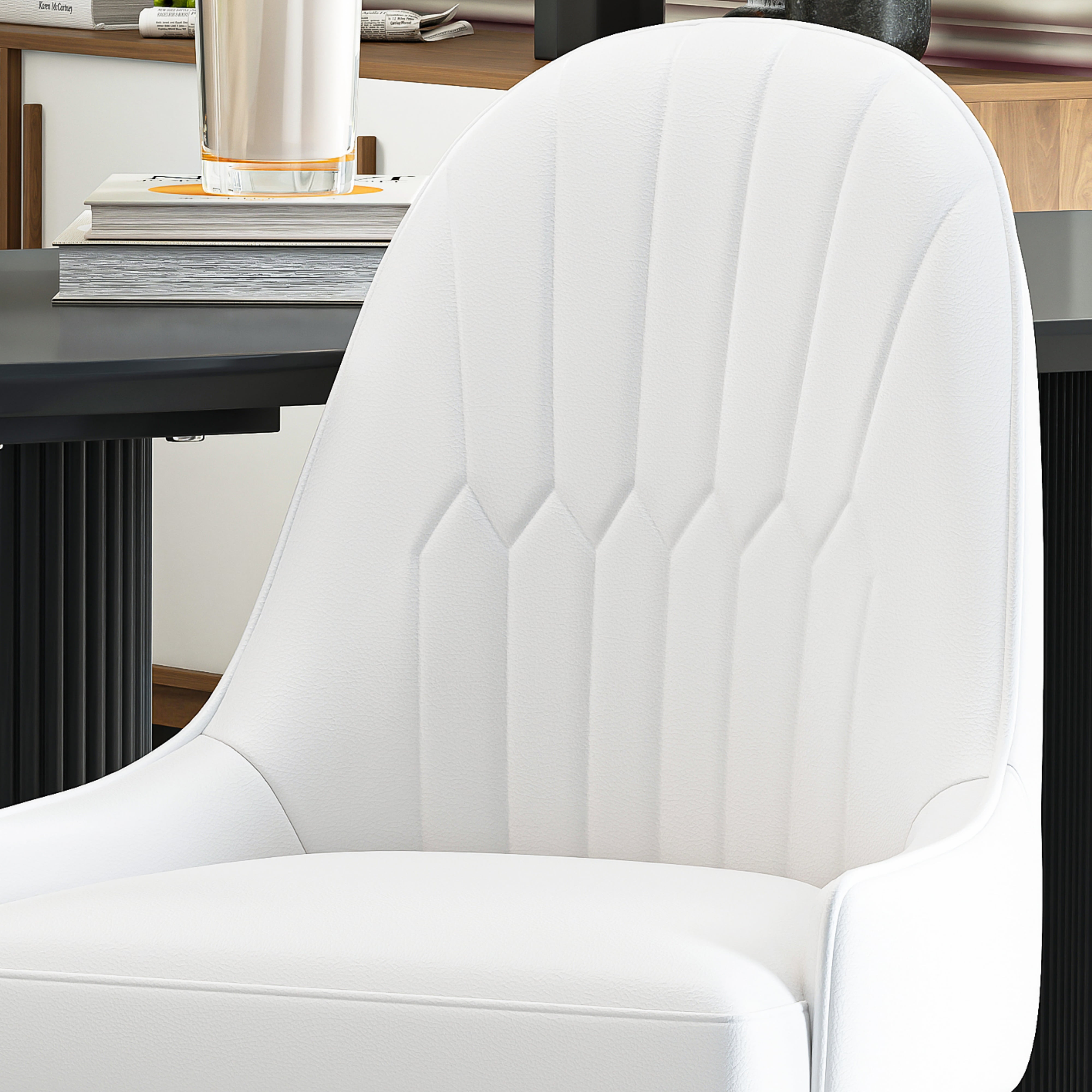 2-Piece Dining Chairs Set, White PU Faux Leather Upholstery with Metal Frame, Modern Design for Kitchen, Living Room, Office