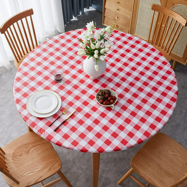 Checd Table Cloth Cover Elastic, 36 Round Vinyl Tablecloth With Elastic