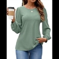 thumbnail image 2 of Blusas de Larga con Ojales para Mujer, -Otoño 2025, Cuello Redondo, Blusas Informales Holgadas, Conjuntos de Moda. Verde XXL, 2 of 10