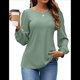 thumbnail image 2 of Blusas de Larga con Ojales para Mujer, -Otoño 2025, Cuello Redondo, Blusas Informales Holgadas, Conjuntos de Moda. Verde L, 2 of 10