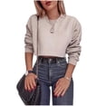 thumbnail image 1 of xiaxaixu Women Sweater Solid Color/Striped Crop Loose Pullover Round Neck Top, 1 of 5