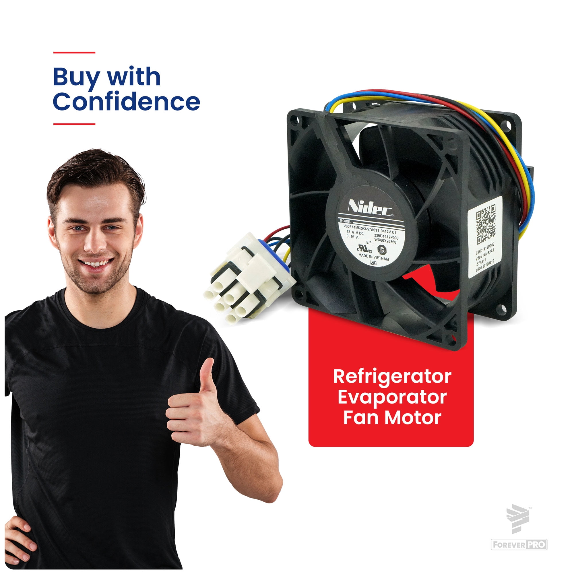 ForeverPRO WR60X26866 Evaporator Fan Motor for GE Refrigerator WR02X13733 WR60X10341 WR60X10356 WR60X10357