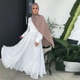 thumbnail image 3 of Women Muslim Maxi Long Lined Pleats Dress Belted High Waist Buttons Chiffon Abaya Kaftan Robe Flowy Swing Elegant Islamic Party Gown, 3 of 18