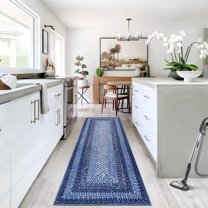 Geetinfly 2*8FT Area Rugs 2in*8in Runner Rug Braided Print Runner Rug Machine Washable Non Slip Bedroom Runner Rugs for Kitchen Hallway Laundry Room Navy Blue Navy