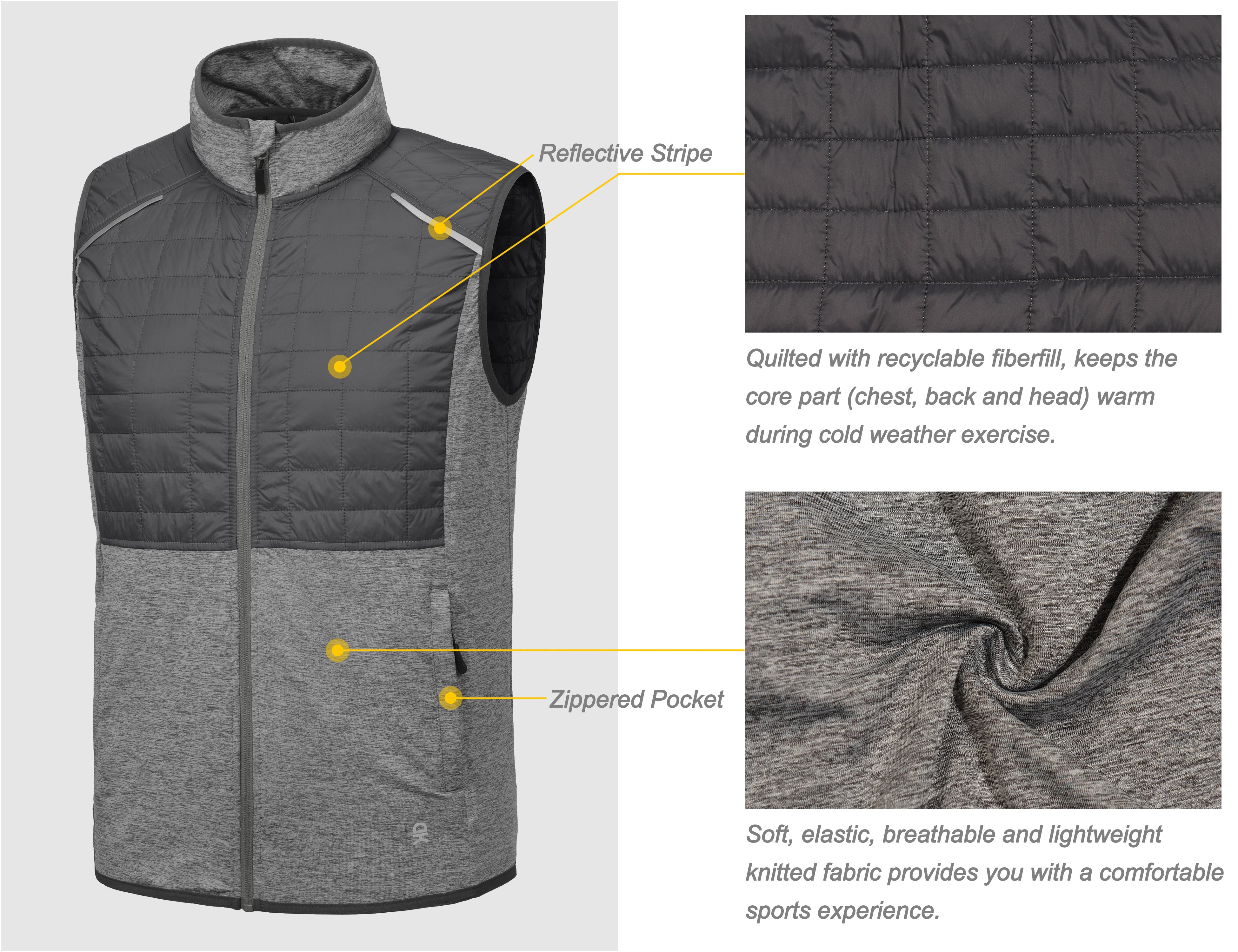 Little Donkey Andy Men's Lightweight Golf Vest Warm Outdoor Sleeveless Jacket for Hiking Travel Running Casual Gray 3XL