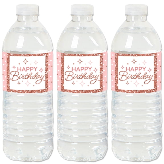 Big Dot of Happiness Pink Rose Gold Birthday - Happy Birthday Party Water Bottle Sticker Labels - Set of 20