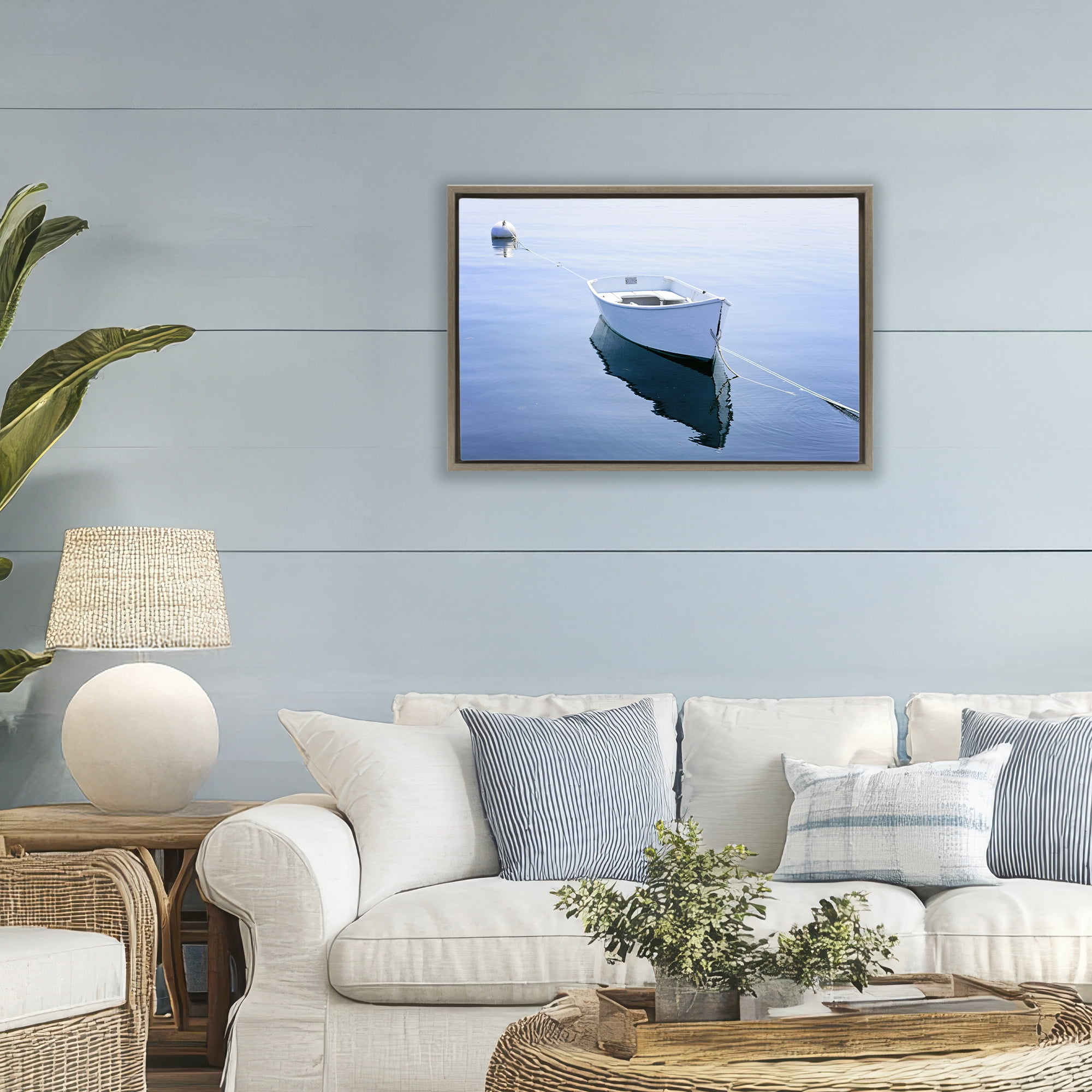 Stupell Industries Boat Tied to Dock Brown Framed Floater Canvas Wall Art, design by JLM Photographs