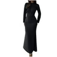 thumbnail image 2 of Wancir Women's Mock Neck Satin Dress Elegant Long Sleeve Elastic High Waist Formal Wedding Cocktail Party Maxi Dresses, 2 of 6