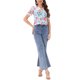 thumbnail image 2 of CAMISA CHIC FLORES PARA MUJER CON MANGAS CORTAS Y COLLAR PETER PAN DE ENCAGE, BOTONES EN EL FRENTE, AZUL CLARO, TALLA L, 2 of 6