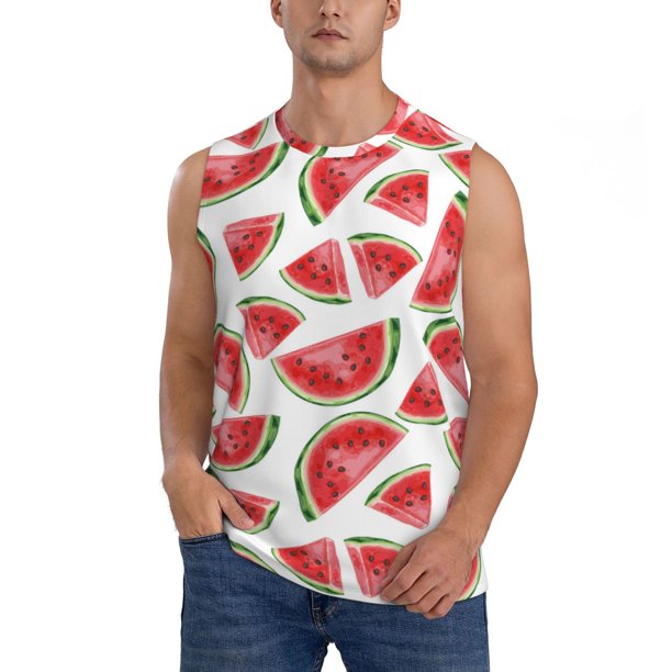 Balery Hand Drawn Watermelon Camisetas sin mangas para hombre, absorbe la humedad y protege contra el mal olor.-X-Large