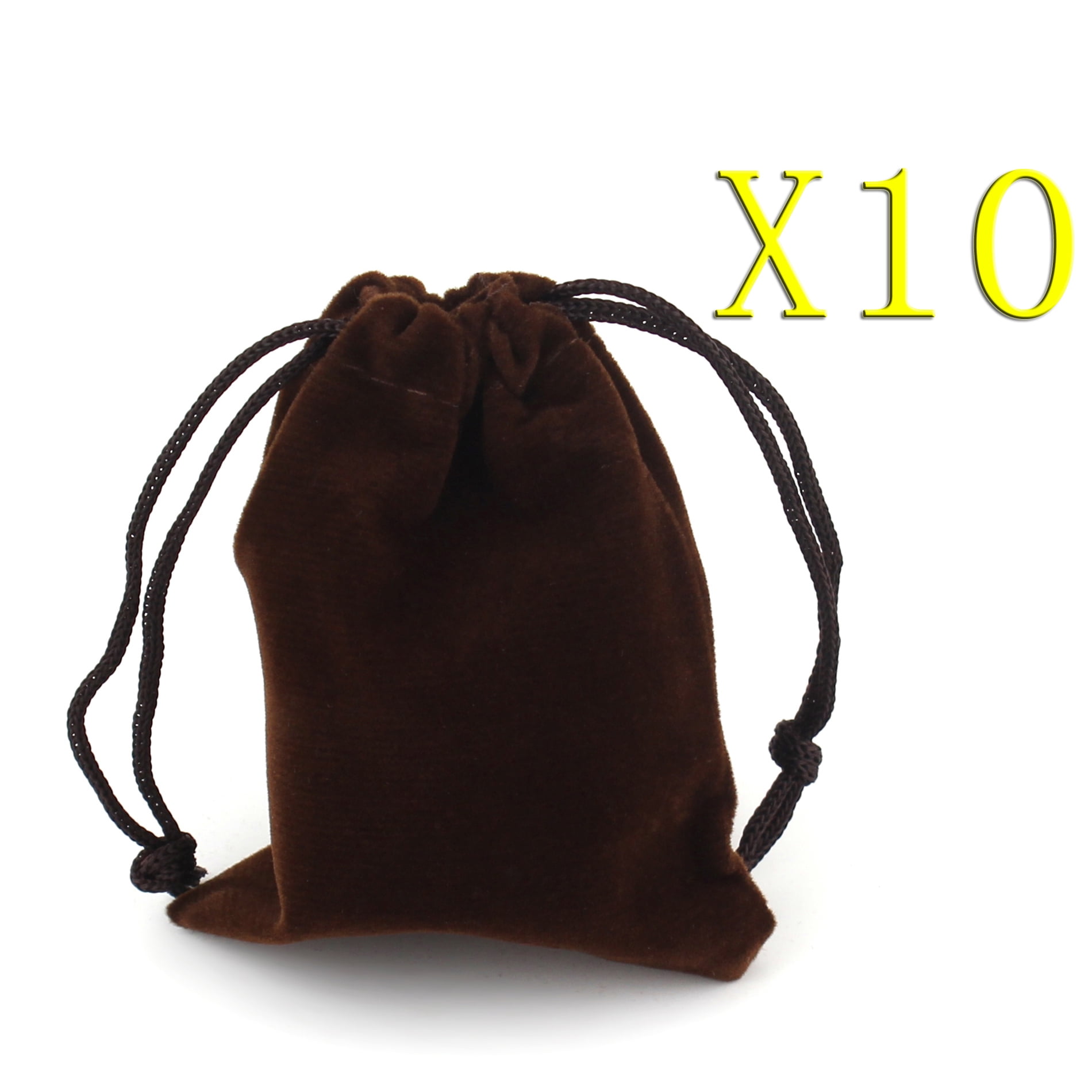 Leather bag small aubergine brown with red-brown glass bead for children suede drawstring for hanging bag with glass bead
