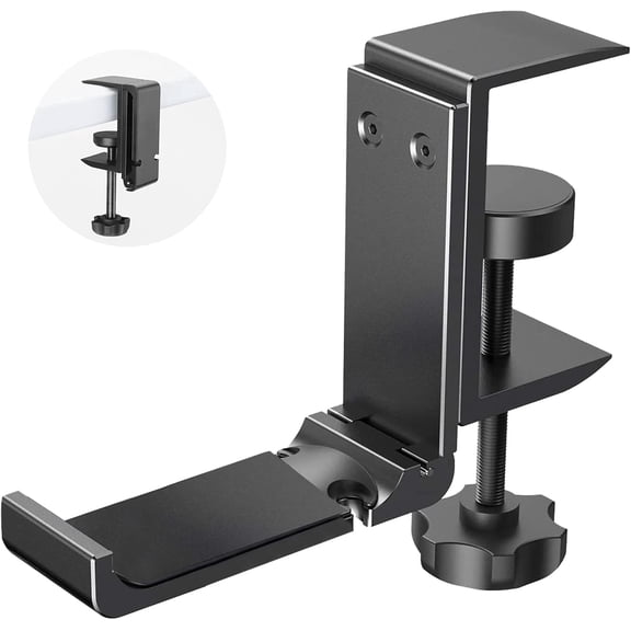 Aluminum Headphone Stand Foldable with Cable Clip, Headset Holder Clamp Hook Under Desk, Save Your Space While Working & Gaming