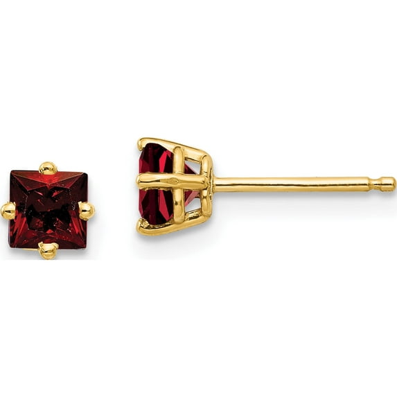 14K Yellow Gold 4mm Princess Cut Garnet Earrings (5 X 5) Made In India xe60ga