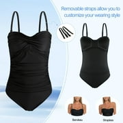 RELLECIGA Women's Twist Front Ruched One Piece Swimwear Bandeau Strapless Swimsuit Tummy Control One piece Bathing Suit