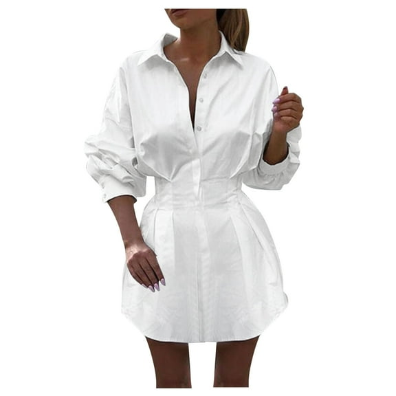Womens Shirts Dressy Casual Going Out Tops for Women Fall Long Sleeve Print Dress Mini Dress Womens Tshirts Trendy White S