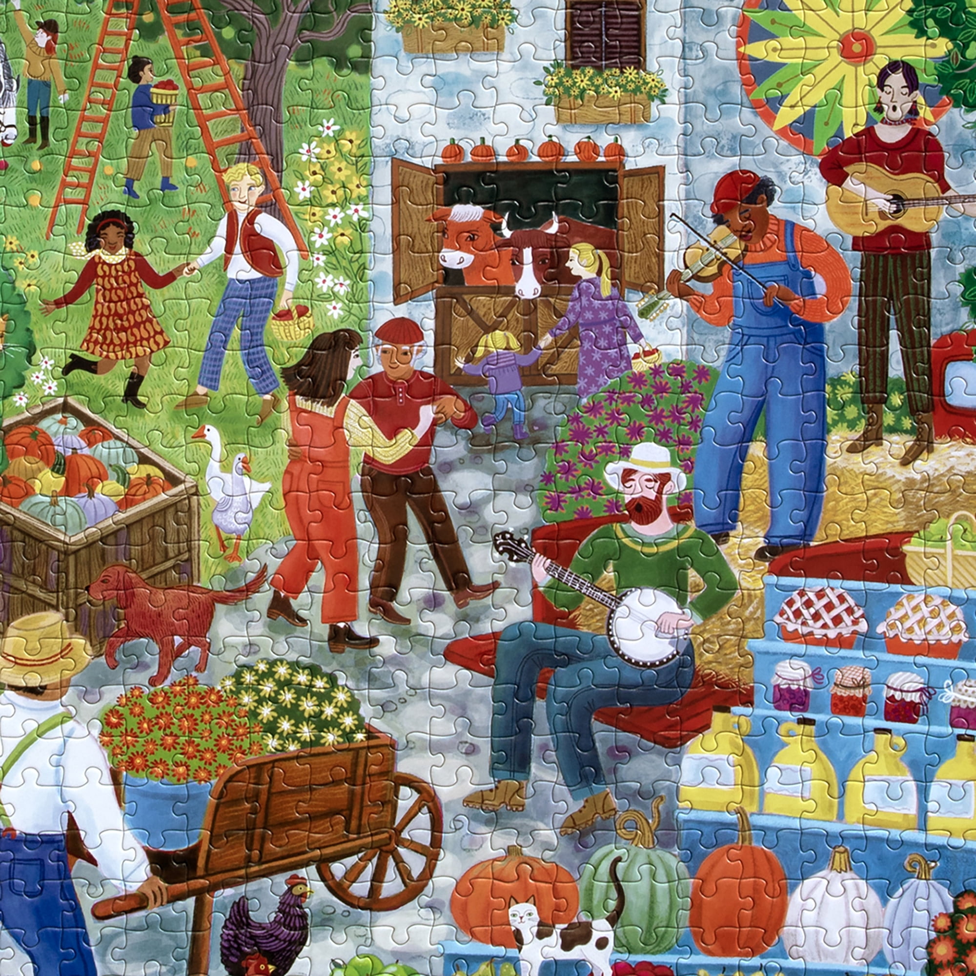 eeBoo Piece & Love: Fall Apple Picking - 1000 Piece Puzzle - 23" Square Adult Jigsaw, Cynthia Cliff's Autumn Harvest Scene, Eco-Friendly, Image Insert