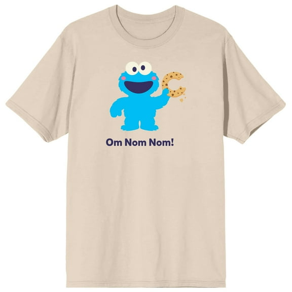 Sesame Street Cookie Monster Om Nom Nom Crew Neck Short Sleeve Beige Women's T-shirt-XL