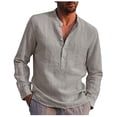 thumbnail image 2 of Huresd Mens Cotton Linen Henley Shirts Long Sleeve Summer Casual T-Shirt Regular Fit Lightweight Yoga Tops with Pocket Gray XL, 2 of 8