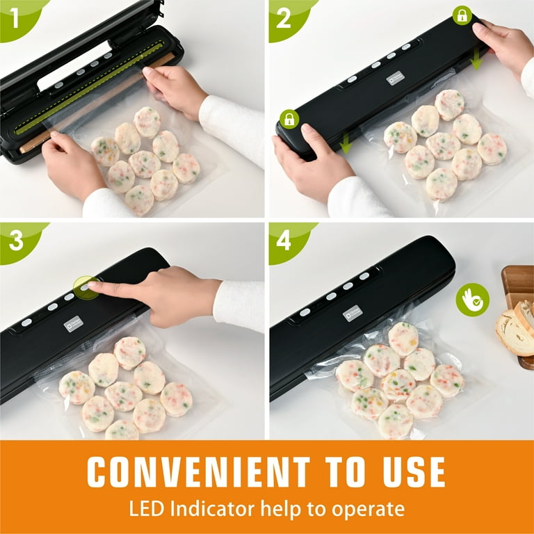 Kitchen In The Box Vacuum Sealer Machine With 15Pcs Bags, Automatic Air Sealer For Food Storage With 5 Sealing Temperatures, Dry/Wet/Seal/Vac/External Vac Modes, Black