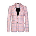thumbnail image 5 of Formal Plaid Sports Coat for Men's Notch Lapel Prom Checked Pattern Blazer Pink S, 5 of 5