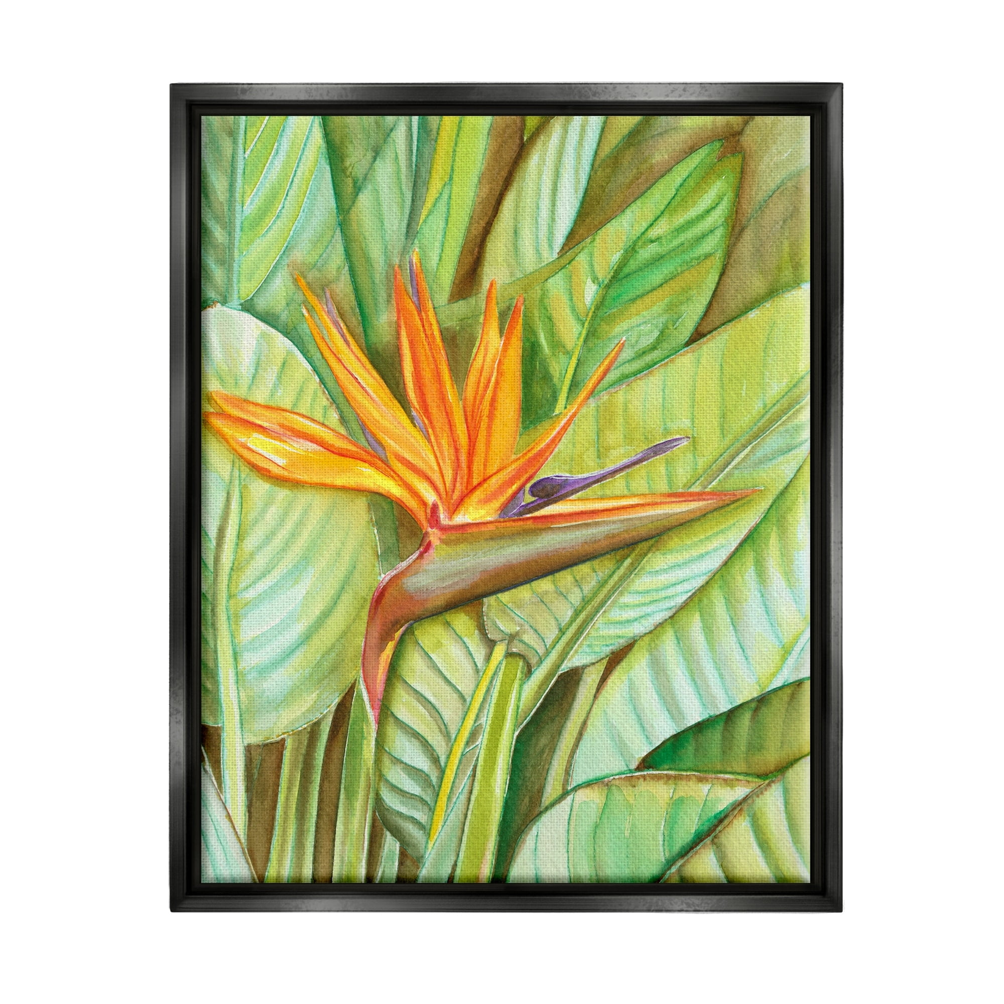 Stupell Industries Bird of Paradise Flower Leaf Petals Blooming Painting Metallic Gold Floating Framed Canvas Print Wall Art, Design by Elvira Errico
