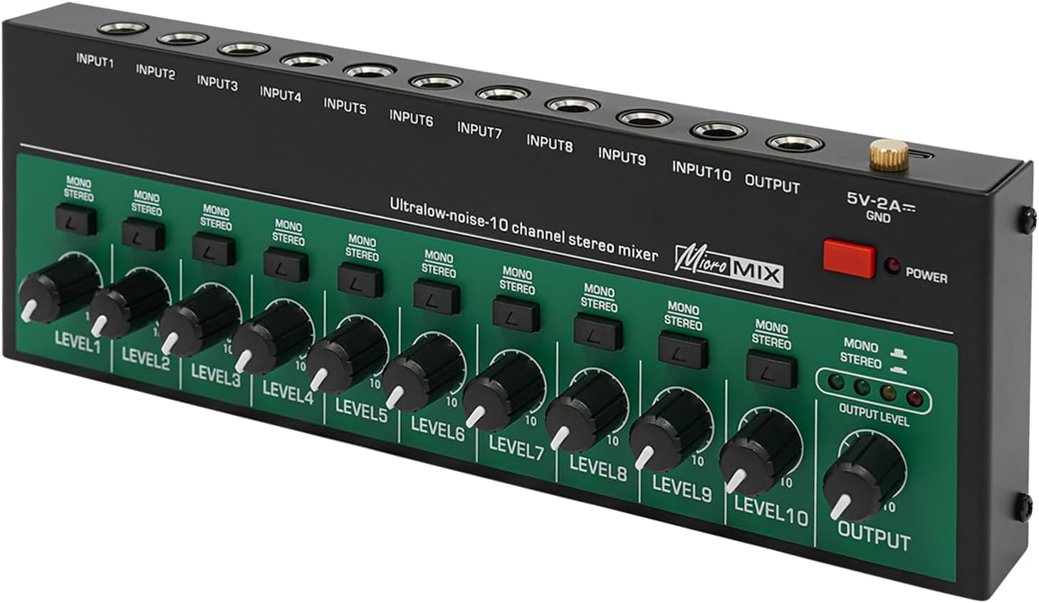 10 Channel Audio Mixer, Mini Music Mixer, DJ Mixers Stereo Mono Switching High Compatibility for KTV Private Rooms Recording Studios