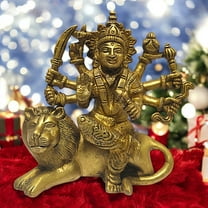 Maa Durga Ji With Lion Brass Statue Golden Hindu Nav Durge Religious Figurine 5 Inch Sculpture