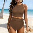 thumbnail image 6 of Haivin Women's Modest Two-Piece Swimsuit Set, Solid Color with Bow Tie Straps for Beach and Swimming, 6 of 9