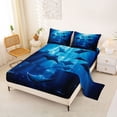 thumbnail image 2 of Feelyou Fish Underwater World Queen Sheet Sets for Boys Girls, Cartoon Marine Animal Ocean Bed Set, Navy, 4pcs, 2 of 5