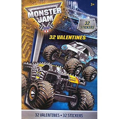 Monster Jam Valentines Exchange Cards with Stickers