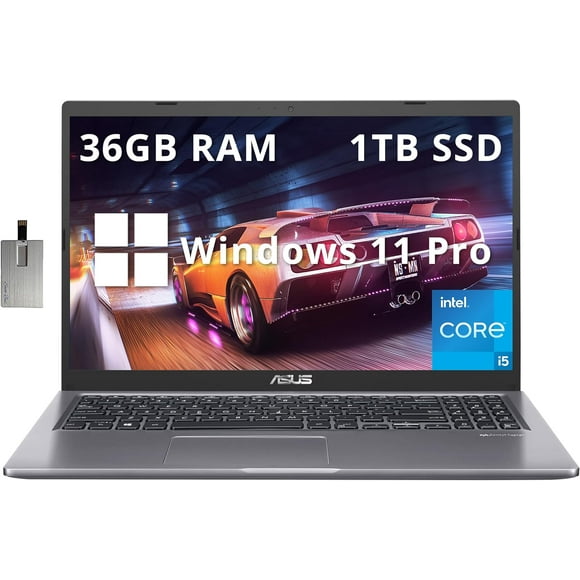 ASUS Vivobook 15.6" FHD Touchscreen Laptop, Intel Core i5-1135G7, 36GB DDR4 RAM, 1TB PCIe SSD, Intel Iris Xe Graphics, VGA Camera, Numeric Keypad, Win 11 Pro, Gray, 32GB Hotface USB Card