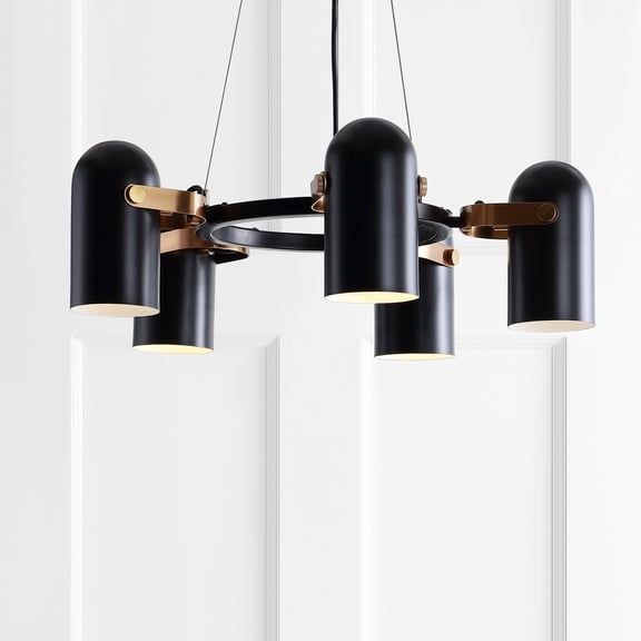 JONATHAN Y Eugenio 24.5" Adjustable Metal LED Chandelier, Black/Brass Gold, JYL6119A