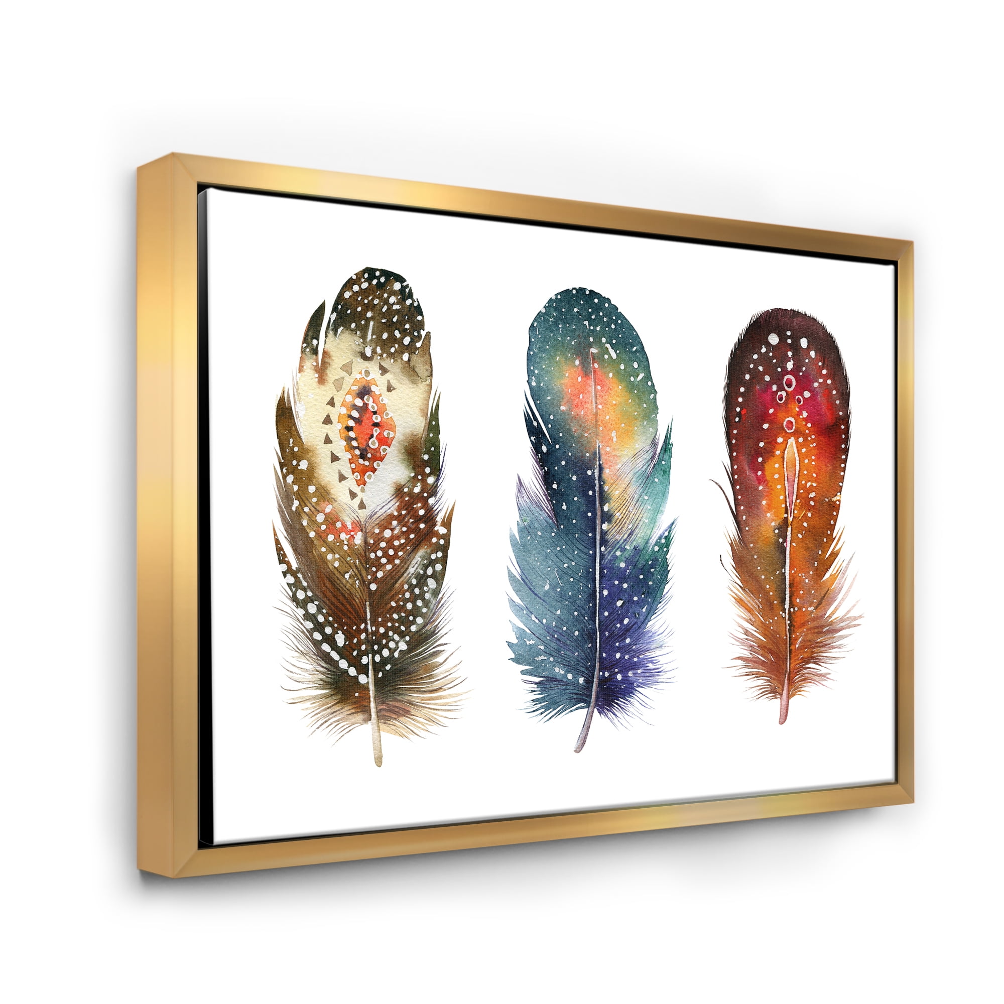 Colourful Boho Art Feather Set IX 40 in x 30 in Framed Painting Canvas Art Print, by Designart
