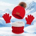 thumbnail image 2 of NOLDARES Kids Winter Hat Gloves Scarf Set,Girls Boys Toddler Children Hats Beanie with Pom Knit Neck Warmer Gaiter Mittens Fleece Lined Set(M018-Red), 2 of 6