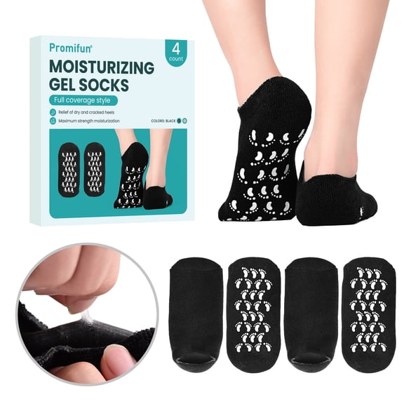 Promifun Silicone Moisturizing Socks for Women & Men Dry Cracked Heel Socks Feet Repair Heel,2 Pairs,Size W6-9/M5-8,Black