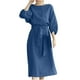 thumbnail image 2 of ICHUANYI Clearance Women's Fashion Round Neck Loose Short Sleeve Solid Mid-Calf Dress Long Dress(Blue, XXL) ICHUANYI WER2023081508994, 2 of 8