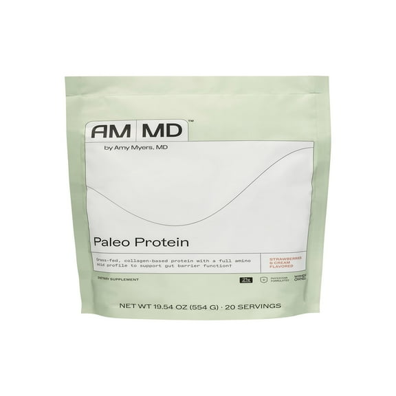Amy Myers MD Paleo Protein Powder - Strawberries & Cream, 20 Servings - Collagen-Based Gut Function Support - Gluten-Free & Non-Dairy Protein Supplement