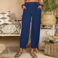 thumbnail image 5 of Pantalones mezclilla Gibobby mujer largos cintura elástica bolsillos sueltos color sólido azul marino S, 5 of 5
