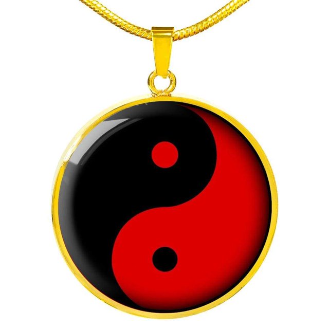 Collier Yin Yang Pendentif Cercle Noir et Rouge en Acier Inoxydable Ou or 18 Carats 18-22"