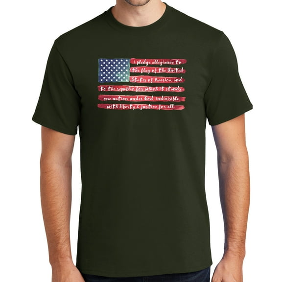 Mens USA Pledge of Allegiance Cotton Tee Shirt, 5XL Olive Green