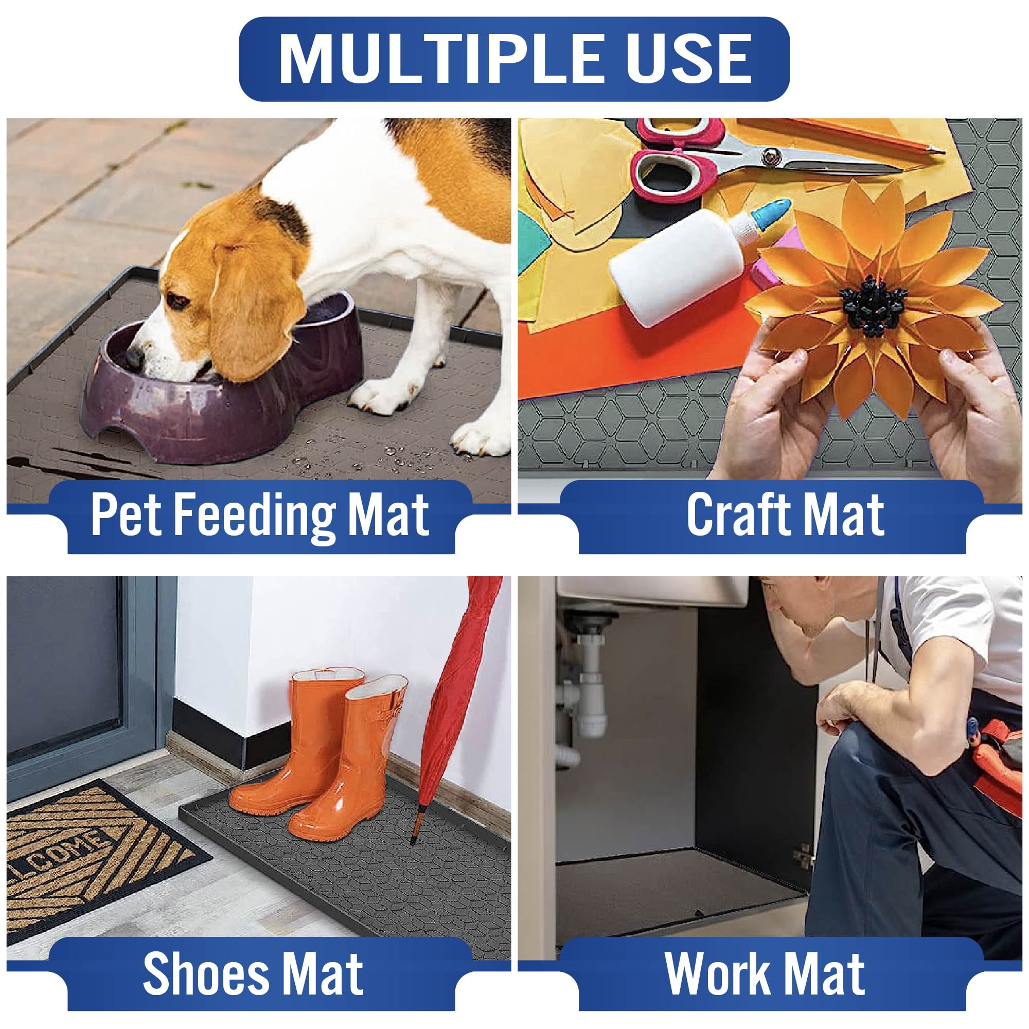 Under Sink Mats for Kitchen Cabinets and Bathroom Sinks 34" x 22" Flexible Silicone Under Sink Liner with Drain Hole Thick Rubber Mat that Protects Cabinet from Sink Leak with bonus Faucet Drip Mat