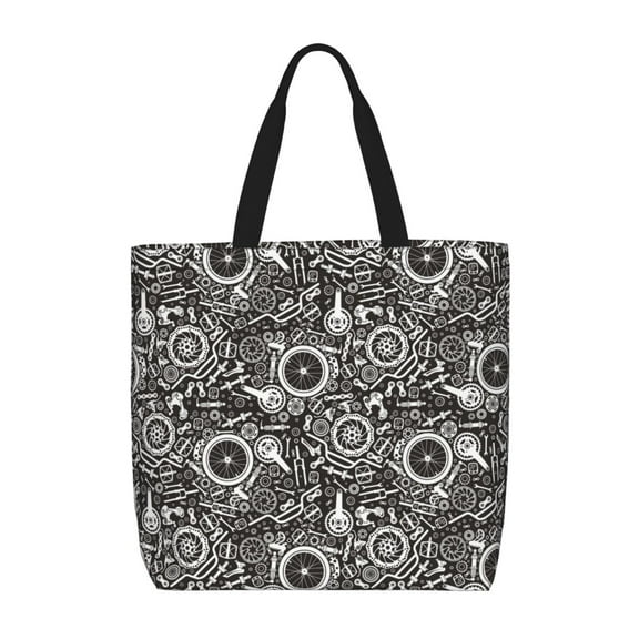 Honeii Bicycles Parts Print Tote Bag, Reusable Grocery Shopping Bag,Shoulder Bag with Inner Pocket