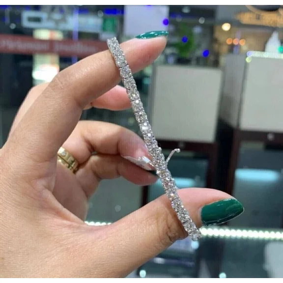 Classic 4MM 10.00Ct Round Cut Simulated Diamond Women's Wedding Gift Tennis Bracelet 7" 14k White Gold Plated 925 Silver For Her