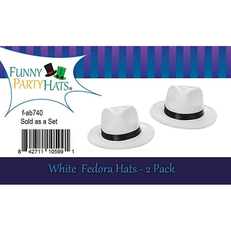 Funny Party Hats White Fedora Hats- Gangster Hats - Mobster Costume Hats (2  Pack Fedora's)- Felt Costume Hat