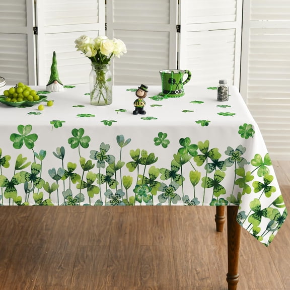St. Patrick''s Day Rectangular Tablecloth 60×84 Inch, Watercolor Lucky Shamrock Washable Table Cover for Party Picnic Dinner Decor
