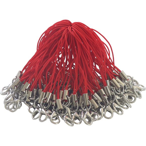 200 Pack Sangle de Cellulaire avec Fermoir Mousqueton Lanière Fermoir Mousqueton Cordon Lariat pour Bijoux USB Clés USB 2.56 Pouces (Rouge)
