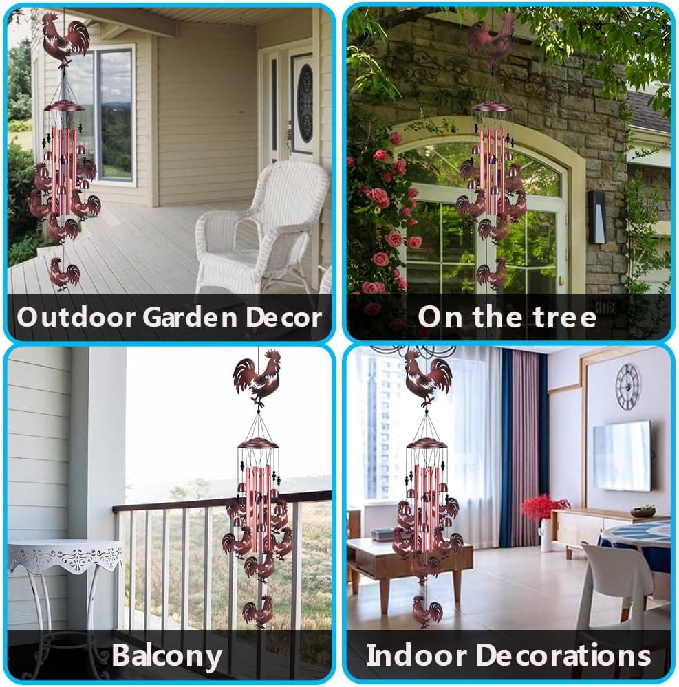 OAE Chicken Wind Chimes for Garden,Home,Balcony,Yard, Outdoor Decoration,Cock Wind Bells, Memorial Wind Chime, Chicks Wind Catcher, Blessing WindChimes Gifts for Mom, Grandma, Family, Women, Friends